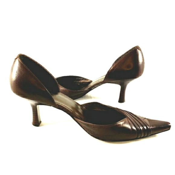 Aldo Kitten Chocolate Leather Pointy Toe Heels/Pumps. Woman's Size 37 6.5 M - Picture 7 of 9
